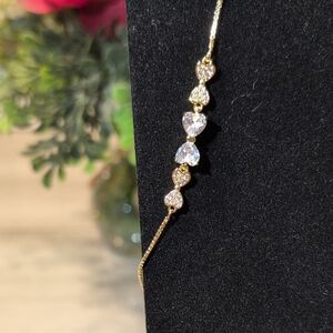 New Elegant Yellow Gold and Silver Cubic  Zirconia Heart Bracelet